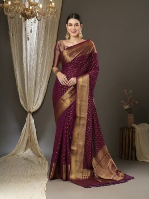 Banarasi Soft Semi Silk Saree With Blouse Piece For Womens