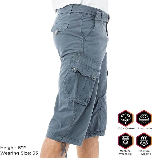 Men's Belted Cargo Long Shorts 18" Inseam below Knee Length Multi Pocket 3/4 Capri Pants - Image 4